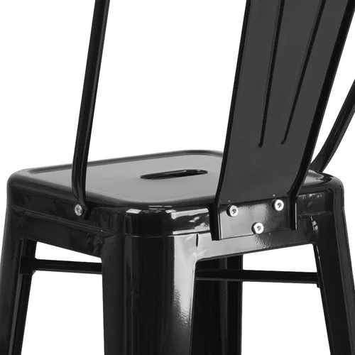 Miniatura 9 de Merrick Lane Taburete de altura de barra serie Dothan - Acabado negro - Marco de metal con soporte cruzado - Práctico respaldo extraíble