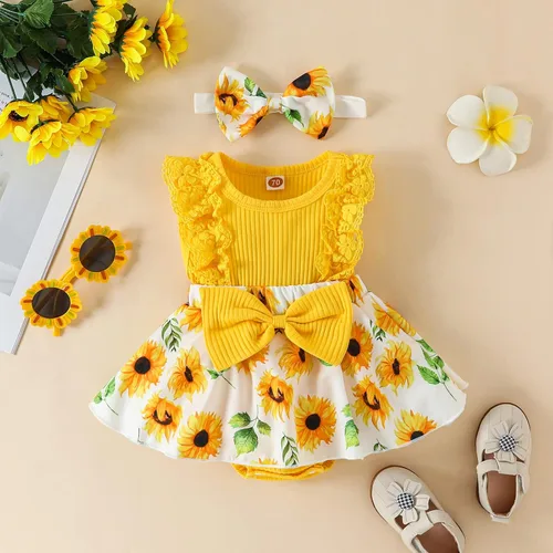 Miniatura 3 de Mubineo Ropa de verano para bebé niña, sin mangas, encaje floral, vestido de mameluco para recién nacido