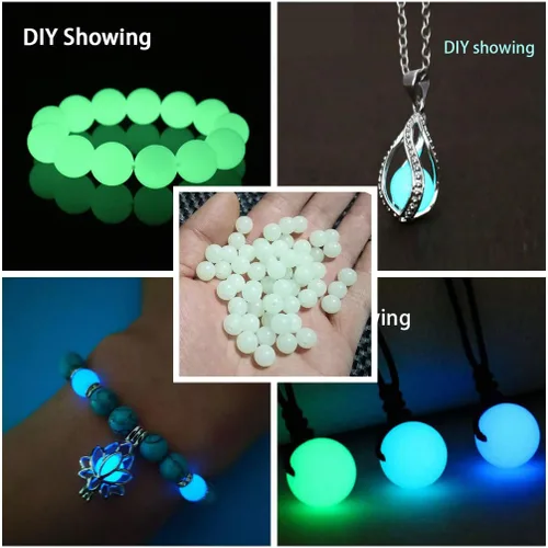 Miniatura 5 de Cuentas de piedra solar luminosas que crecen en la oscuridad, cuentas sueltas de 0.315 pulgadas (0.315 in), 100 unidades de color azul y verde