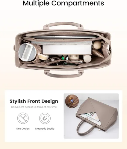 Miniatura 5 de LOVEVOOK Bolsa de mano para laptop para mujer con soporte para tazas grande, bolsa de trabajo de piel sintética de 16 pulgadas, bolsa de mano