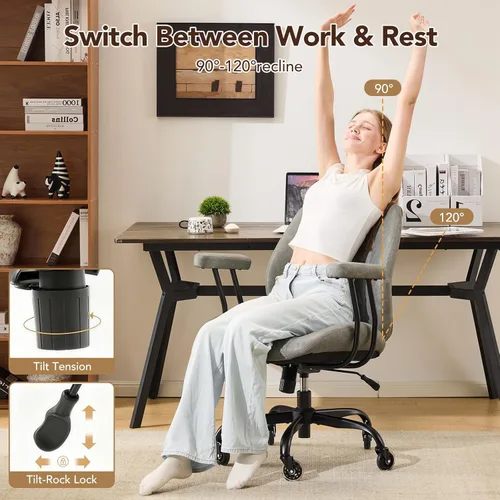 Miniatura 3 de YFO Silla de Escritorio de Oficina Ergonómica Moderna, Cuero Gris con Soporte Lumbar, Altura Ajustable, Giratoria, Reposabrazos, para Oficina