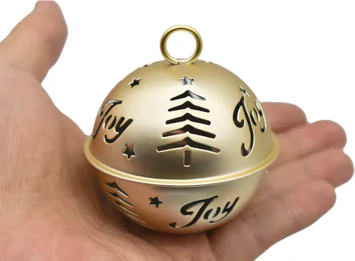 Miniatura 5 de 12 cascabeles grandes de 2.5 pulgadas de 2.5 pulgadas, cascabel de Navidad con patrones huecos de árbol alegre, campanas de metal grandes