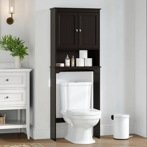 Spirich Armario sobre el inodoro para almacenamiento de baño, armario de almacenamiento sobre el inodoro con puertas y estantes ajustables, color