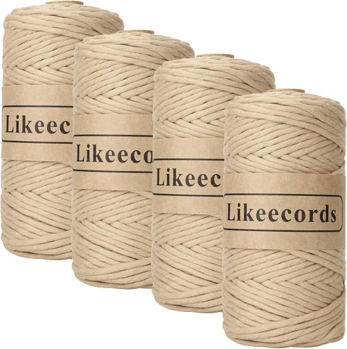 Miniatura 10 de Likeecords - Cuerda de macramé de 4 mm de un solo hilo, 80 m de cuerda de macramé colorida, cuerda de algodón para macramé, cuerda de algodón