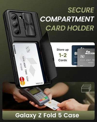 Miniatura 3 de Funda para Samsung Galaxy Z Fold 5 con tarjetero y cubierta para cámara deslizante, protector de pantalla integrado y protección de bisagra, funda