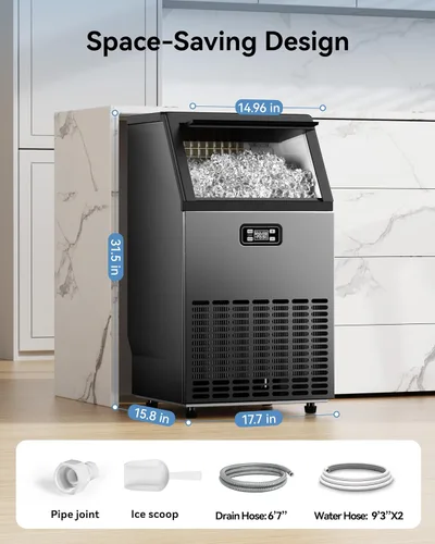 Miniatura 8 de Máquina de hielo comercial, produce 100 libras por día, 45 cubos en 15 minutos, máquina de hielo debajo del mostrador con almacenamiento de 33 Negro