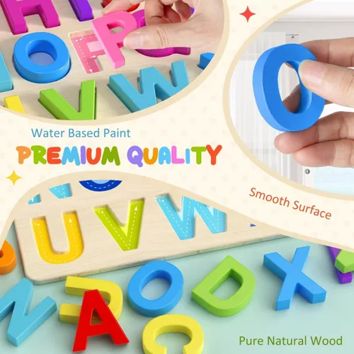 Miniatura 4 de Zeoddler Rompecabezas del alfabeto, rompecabezas de madera para niños pequeños, rompecabezas con forma de ABC para niños, actividades de aprendizaje