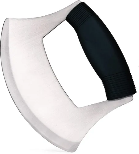 KEISSCO Cortador de pizza cuchillo Ulu de acero inoxidable, afilado, cortador de rebanador, picador, cuchillo mezzaluna, ensalada, picador de