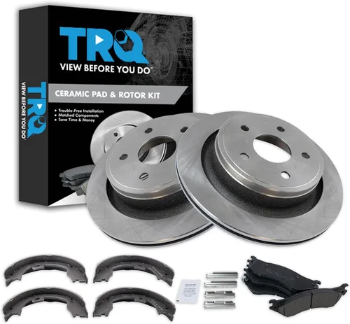 Miniatura 96 de TRQ Kit de pastillas de freno y rotor Posi trasero premium con zapatas de estacionamiento para camión GM SUV