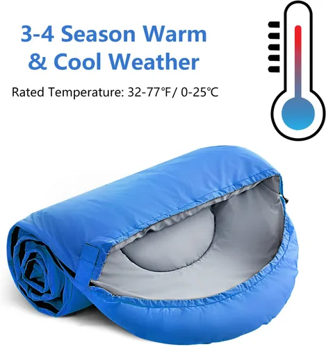 Miniatura 3 de Sacos de Dormir para Adultos, Niños y Niñas - Saco de Dormir Ligero Impermeable para Clima Cálido y Frío con Mochila Compacta, Ideal para 3-4 Azul