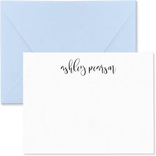 Miniatura 12 de Tarjetas de notas estacionarias personalizadas y sobres para mujeres con nombre en letra cursiva minúscula, elija colores de tinta y sobres