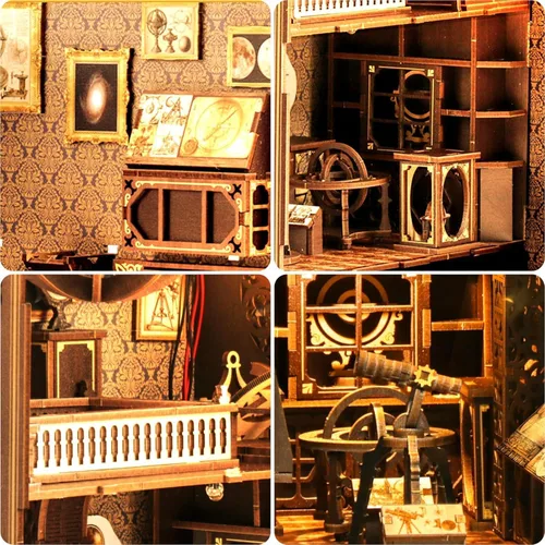 Miniatura 6 de Kit de rincón de libro para adultos, kit de construcción de casa de muñecas en miniatura, rompecabezas de madera 3D con sensor de luz LED