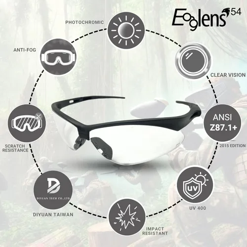 Miniatura 2 de Gafas de seguridad anti niebla fotocromáticas ANSI Z87.1 con protección UV, resistente a los arañazos, para caza táctica, Airsoft X801 Fotocromático