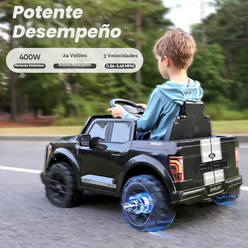 Miniatura 4 de Hikiddo Ford Shelby F-150 con Licencia 24V Juguete de Montar para Niños, Coche Eléctrico para Niños con Control Remoto, Motores de 400W - Negro