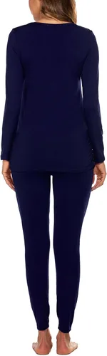 Miniatura 6 de Ekouaer Ropa interior térmica con botones para mujer, pijama de maternidad con forro polar de microfibra, conjunto de pijamas de invierno largo