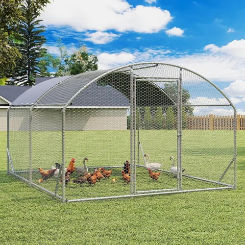 Miniatura 8 de Gallinero de metal grande, corralito con cubierta impermeable, jaula para aves de corral con techo de cúpula para exteriores, patio trasero, granja