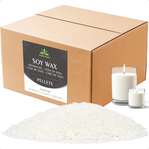 Cera de soja, cera natural Waxcanpy para velas, cera de soja orgánica para fabricación de velas de granja, sin aditivos, inofensiva y pura (20