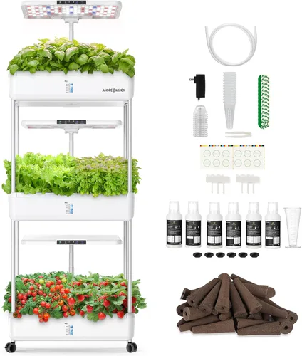 Kit de Sistema de Cultivo Hidropónico de Jardín Interior Ahopegarden: Kit de Germinación de Plantas de Hierbas con 66 Vainas, Luz de Crecimiento