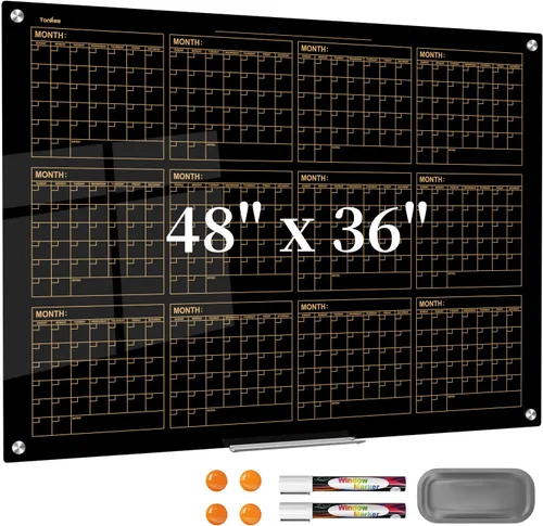Miniatura 15 de Pizarra blanca de borrado en seco magnética negra de vidrio, TANKEE moderna pizarra blanca de vidrio templado sin marco grande para pared, oficina