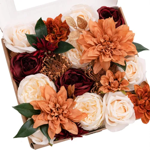 Miniatura 43 de Ling's moment Caja de Flores Falsas, Tallos de Vegetación Artificial Falsa Rosas de Espuma Dalia Hortensia de Seda Peonía Flor de Tela para Centros