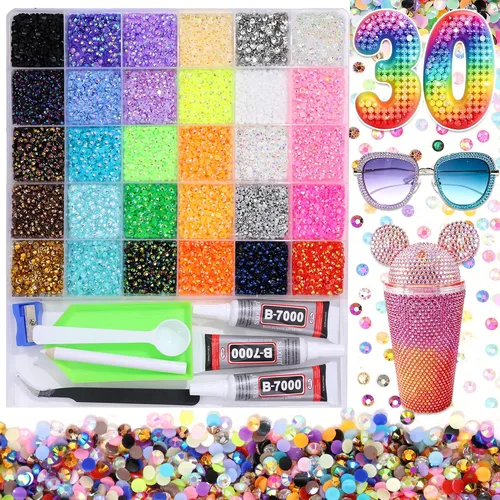 Miniatura 8 de FULZTEY Kit de diamantes de imitación de resina para deslumbrar 24 colores, gemas de uñas de parte trasera plana de 0.118 pulgadas (0.118 in), gema