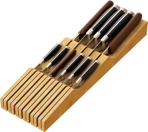 Inserto Organizador de Cajones para Cuchillos, Soporte de Cuchillos de Madera de Bambú, Bloque de Cuchillos que Sostiene Hasta 11 Cuchillos Natural