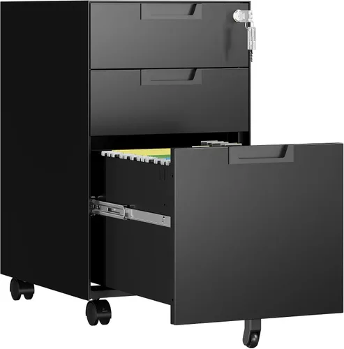 Miniatura 17 de Gabinete archivador de 2 cajones, gabinetes archivadores móviles totalmente montados con cerradura, gabinete archivador de metal rodante con ruedas