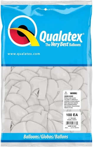 Miniatura 2 de Qualatex 43788 Globos de látex blanco perla, 11 pulgadas, color blanco, paquete de 100