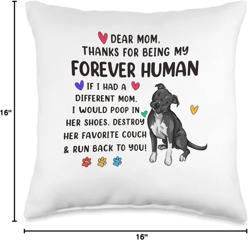 Miniatura 4 de Funny Pit Bull Dog Pittie Lover Gifts Dog Mom Forever Human - Divertida almohada negra Pitbull Mama para el día de la madre, 16 x 16 pulgadas