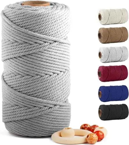 Miniatura 66 de Cuerda de algodón para macramé de 5 mm x 109 yardas, ZUEXT 100% natural hecha a mano, cuerda de algodón trenzada de 4 hebras para colgar plantas