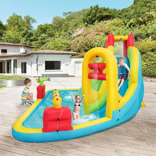 Miniatura 3 de BOUNTECH - Juego inflable 7 en 1, con tobogán acuático, pared de escalada, cañones de agua, aro de baloncesto, alberca poco profunda, incluye bolsa