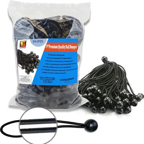 Miniatura 11 de Wellmax - Paquete de 100 cuerdas elásticas de bolas de 6 pulgadas – Resistentes, versátiles y construidas para durar, ideales para camping, amarres