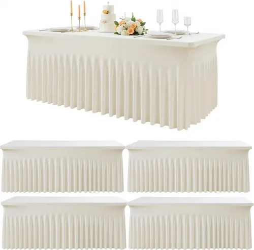 Miniatura 28 de Outpain - 4 paquetes de mantel de elastano de 6 pies para mesas plegables estándar - Mantel de mesa rosa bebé, protector de mesa para fiesta, boda