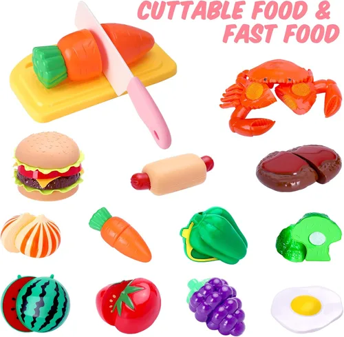 Miniatura 3 de Meaicezli - Juego de accesorios de cocina de juguete para niños, juego de ollas y sartenes para niños pequeños con comida de juguete, platos