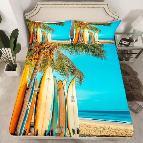 Miniatura 31 de Erosebridal Juego de sábanas bajeras de pulpo oceánico, tamaño individual, juego de ropa de cama temática de playa costera, decoración náutica