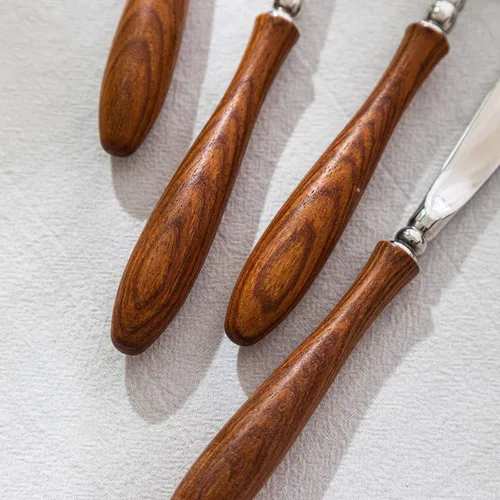 Miniatura 3 de Juego de cubiertos de mango de madera para 2, juego de cubiertos de lujo de acero inoxidable de 14 piezas, utensilios de cocina, juego de vajilla