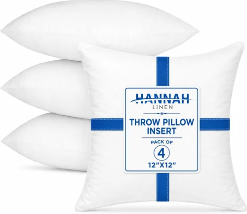 Hannah Linen Juego de 4 almohadas cuadradas suaves de 12 x 12 pulgadas, relleno esponjoso para cama, sofá y silla, formas de almohada decorativas