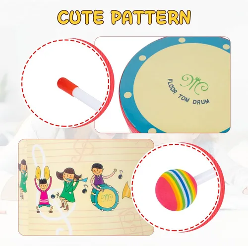Miniatura 4 de Floor Tom Drum - Instrumento de percusión colorido de 8 pulgadas con 2 mazos para niños, regalo especial de Navidad y cumpleaños (8 pulgadas)