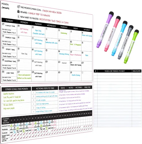 Miniatura 12 de Pizarra blanca magnética para refrigerador, calendario grande de borrado en seco para pared, 3 pizarras magnéticas de borrado en seco de 10.5 x 16.5