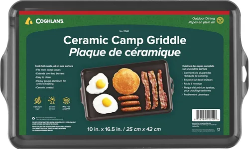 Coghlan's Plancha de campamento, aluminio ligero, tamaño 16.5 x 10 pulgadas, superficie de cocción con revestimiento de cerámica antiadherente y sin