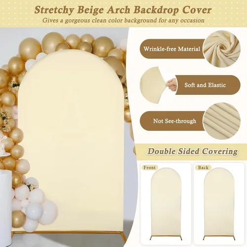 Miniatura 2 de Cubierta de fondo de arco de 7.2 pies, cubierta de arco de elastano beige, cubierta de soporte elástica con herramientas de atar globos para boda