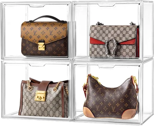 Miniatura 35 de HBlife Paquete de 3 organizadores de almacenamiento de bolsos para armario, caja de exhibición mediana transparente apilable con puerta magnética