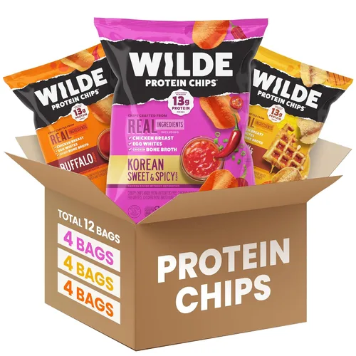 WILDE - Paquete variado de chips de proteína, aperitivos altos en proteínas para adultos, chips Keto, sin gluten, caja de bocadillos bajos en