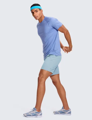Miniatura 3 de CRZ YOGA Pantalones cortos de entrenamiento sin forro para hombre, 7 pulgadas, secado rápido, para correr, deportes, gimnasio, con bolsillos
