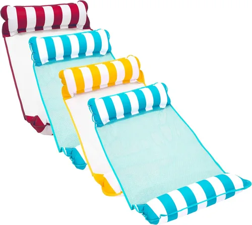 Miniatura 10 de Aqua Monterey - Hamaca flotante para piscina, paquete de 3, dos azul claro y uno borgoña/rayas blancas, paquete de 3