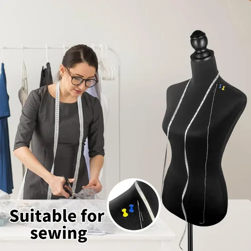 Miniatura 5 de HOMBOUR Cuerpo de maniquí femenino, forma de vestido de torso de maniquí de costura, maniquí ajustable con soporte para modista de exhibición (negro)
