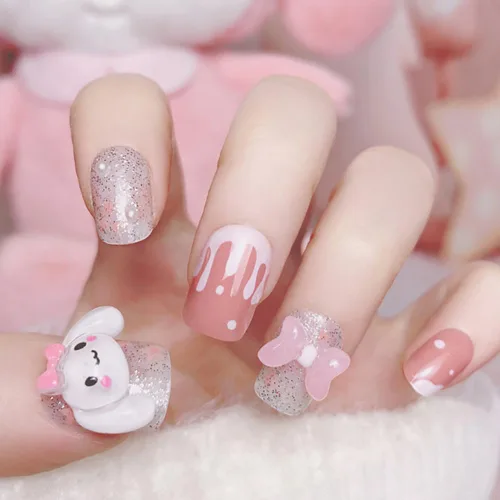 Miniatura 9 de Uñas postizas a presión con estampado de leopardo, lindas uñas postizas con dijes, uñas largas de ataúd, uñas postizas de cobertura completa