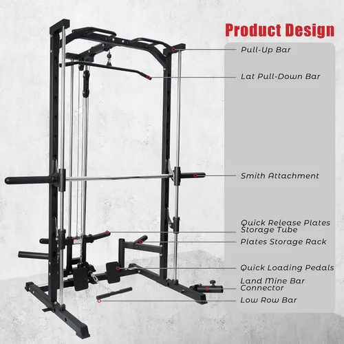 Miniatura 4 de RitFit Smith - Estante de potencia para máquina con sistema LAT-Pull Down, minas terrestres, barra de barra, clavijas de almacenamiento de placas