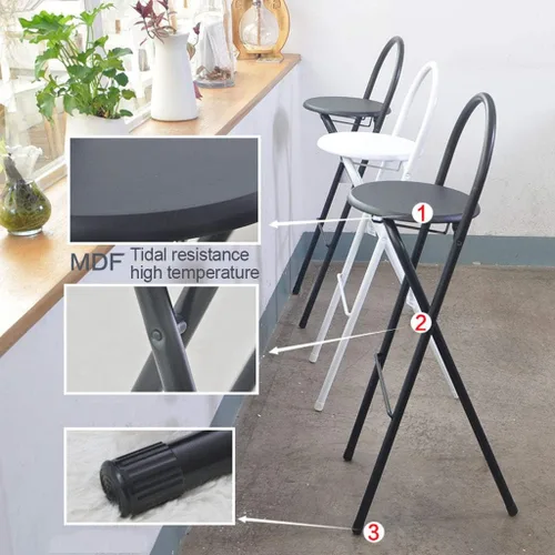 Miniatura 5 de Taburetes de bar plegables, silla de bar de 29 pulgadas, taburete alto con alfombrilla de madera, silla de pub de metal, silla de bar para bar
