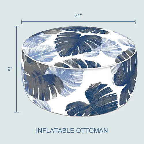 Miniatura 3 de LVTXIII Otomana inflable para interiores y exteriores, reposapiés redondo, 21 pulgadas de diámetro x 9 pulgadas de alto, todo clima, portátil, Hojas